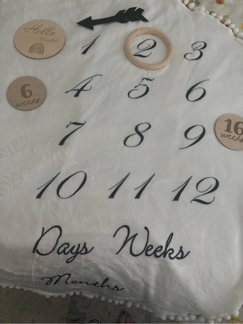 Baby Milestone Blanket with Numbered Months and Wooden Markers Final Sale